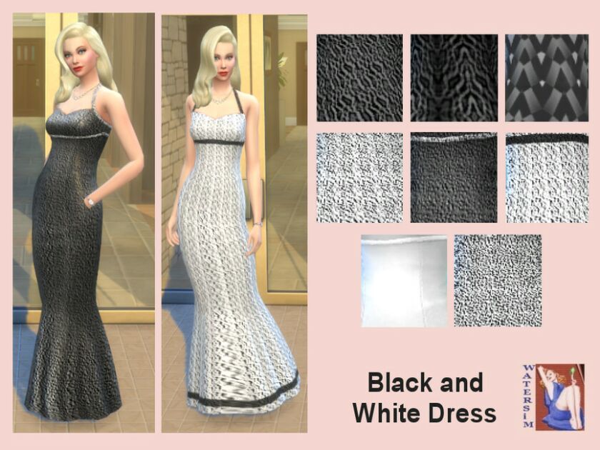 WS Black And White Dress By Watersim44 1 WS Black And White Dress By Watersim44 Sims 4 CC