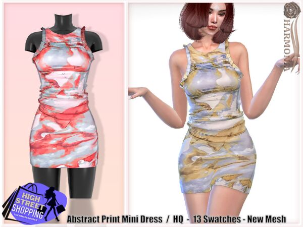 Chic Abstract Print Dress by Harmonia 1 Chic Abstract Print Dress by Harmonia Sims 4 CC