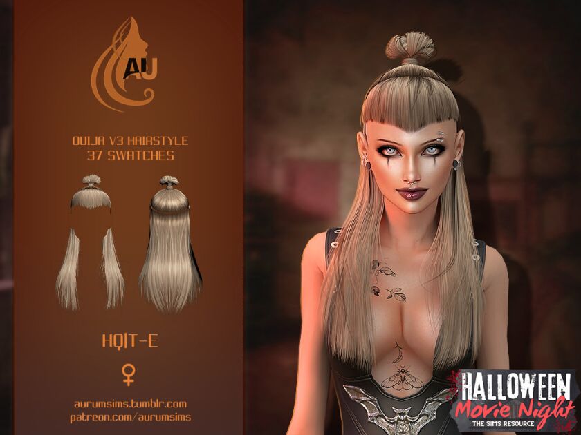 Goth Style Ouija Hairstyle for Sims 4 4 sims 4 cc aurummusiks ouija v2 hairstyle halloween 2024 2