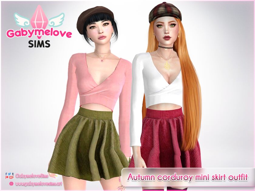 Autumn Corduroy Mini Skirt Outfit 1 Autumn Corduroy Mini Skirt Outfit Sims 4 CC