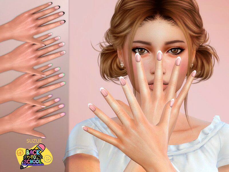 Stylish Oval French Nails for Back to School 1 Stylish Oval French Nails for Back to School Sims 4 CC
