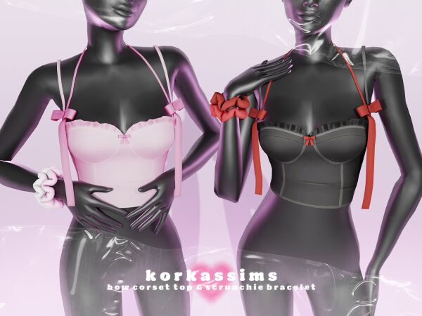 BOW Corset TOP & Scrunchie Bracelet 1 BOW Corset TOP & Scrunchie Bracelet Sims 4 CC