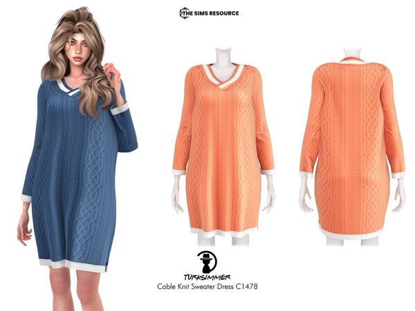 Stylish Cable Knit Sweater Dress 1 Stylish Cable Knit Sweater Dress Sims 4 CC