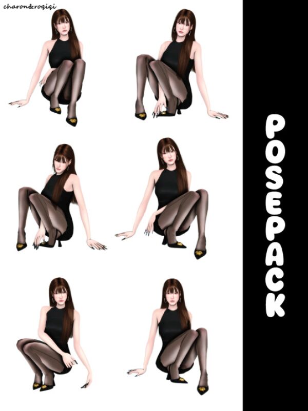 Charon & Roqiqi Squatting Pose 1 Charon & Roqiqi Squatting Pose Sims 4 CC
