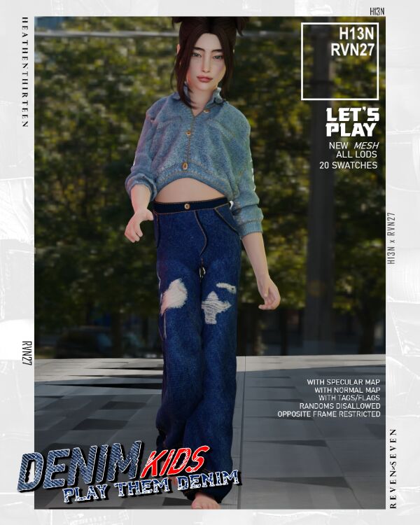 Classic Baggy Fit Ripped Denim Jeans for Kids 1 Classic Baggy Fit Ripped Denim Jeans for Kids Sims 4 CC