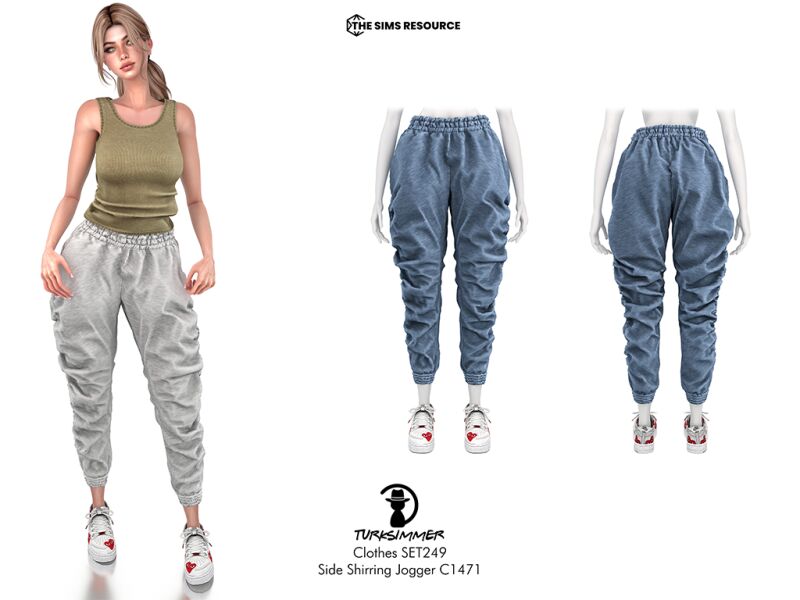 Stylish Ribbed Tank Top and Jogger Set by Turksimmer 2 sims 4 cc clothes set430 ribbed tank top c1470 and side shirring jogger c1471 by turksimmer 2