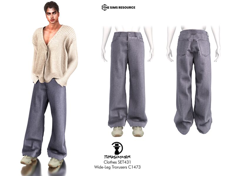 Stylish Knit Cardigan and Wide-Leg Trousers Set 2 sims 4 cc clothes set431 knit cardigan c1472 and wide leg trousers c1473 by turksimmer 2