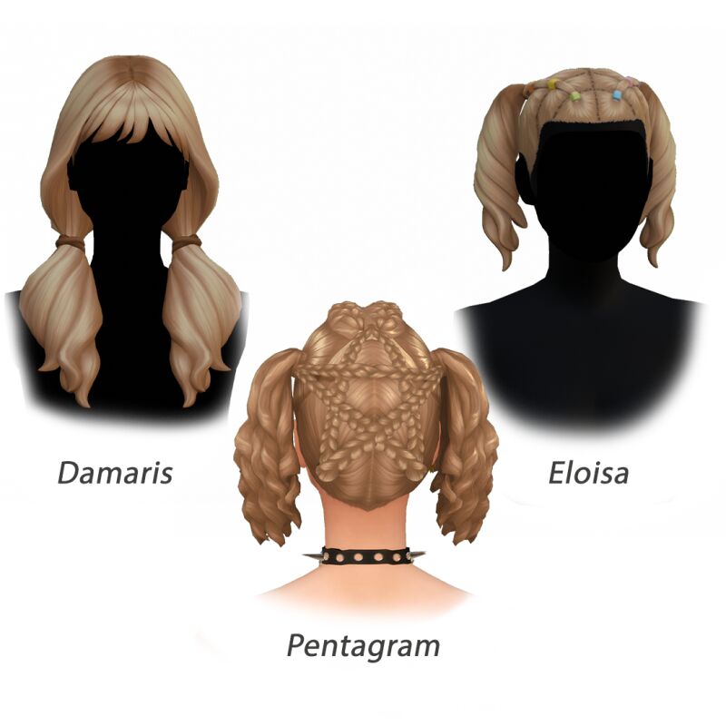Damaris, Pentagram And Eloisa Hairstyle 2 sims 4 cc damaris pentagram and eloisa hairstyle by sehablasimlish 2