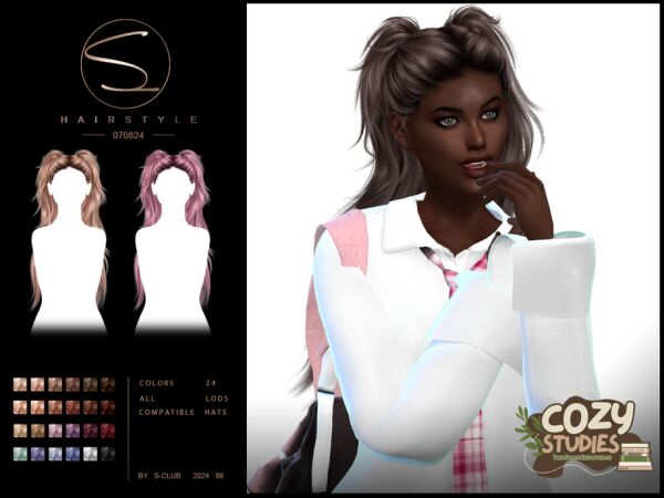 Double Ponytail Hairstyle by S-Club 1 Double Ponytail Hairstyle by S-Club Sims 4 CC