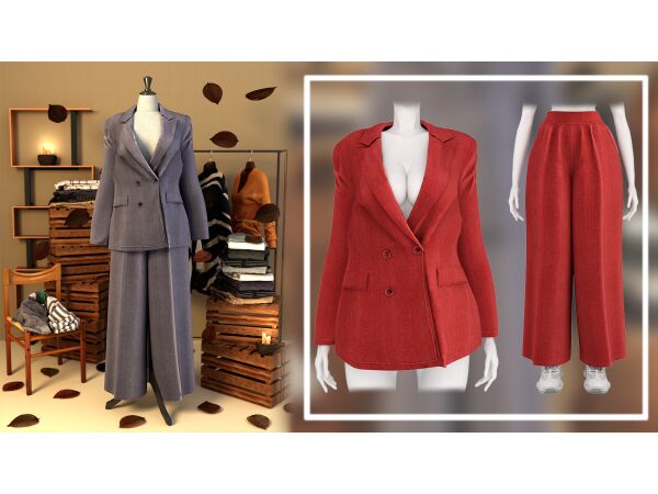 Fall Fashion Set: Cotton Blazer & Wide Leg Sweatpants 1 Fall Fashion Set: Cotton Blazer & Wide Leg Sweatpants Sims 4 CC