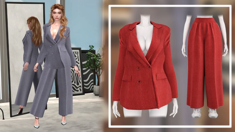 Fall Fashion Set: Cotton Blazer & Wide Leg Sweatpants 2 sims 4 cc fall set1 cotton blazer jacket dc2 and wide leg sweatpants dc3 2