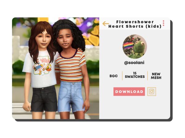 Adorable Flowershower Heart Shorts for Kids 1 Adorable Flowershower Heart Shorts for Kids Sims 4 CC