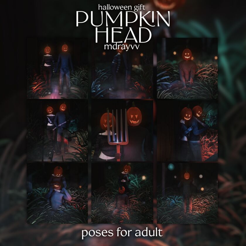 Halloween Gift 🎃 12 sims 4 cc halloween gift pumpkin head poses 2