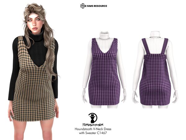 Chic Houndstooth V-Neck Dress 1 Chic Houndstooth V-Neck Dress Sims 4 CC