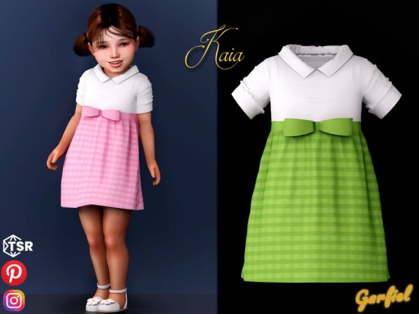 Kaia - Checkered Dress With A BOW 1 Kaia – Checkered Dress With A BOW Sims 4 CC