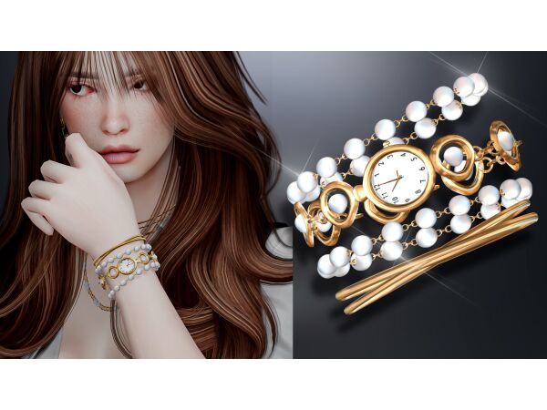 Luxury Gold and Pearl Watch V2 1 Luxury Gold and Pearl Watch V2 Sims 4 CC