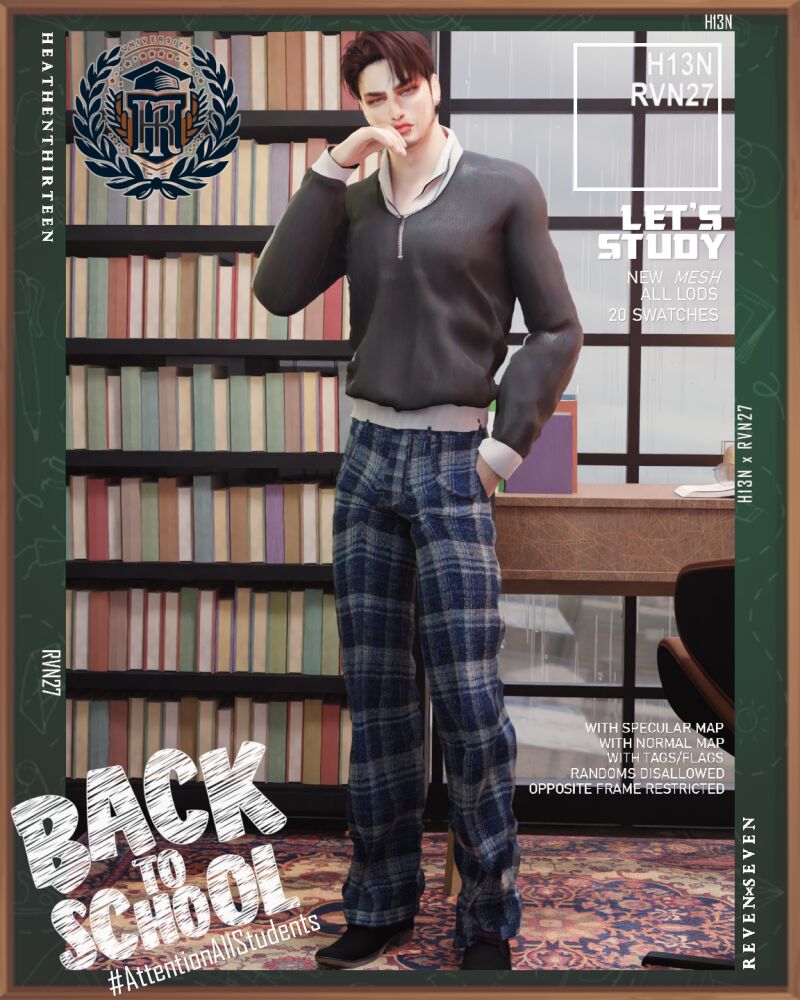 Men's Luxurious Loose Pleated Pants for Winter 2 sims 4 cc mens luxurious loose pleated pants winter school uniform by rvn2seven 2