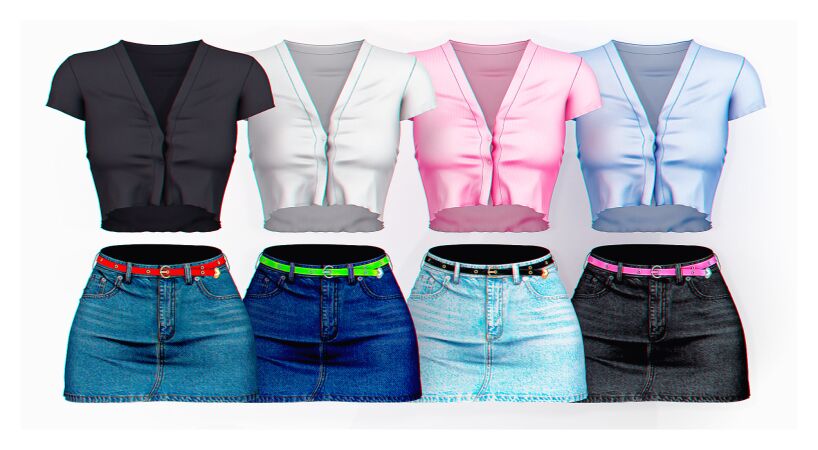 Cute Meow Top & Denim Skirt Color Swatches 3 sims 4 cc meow top 2