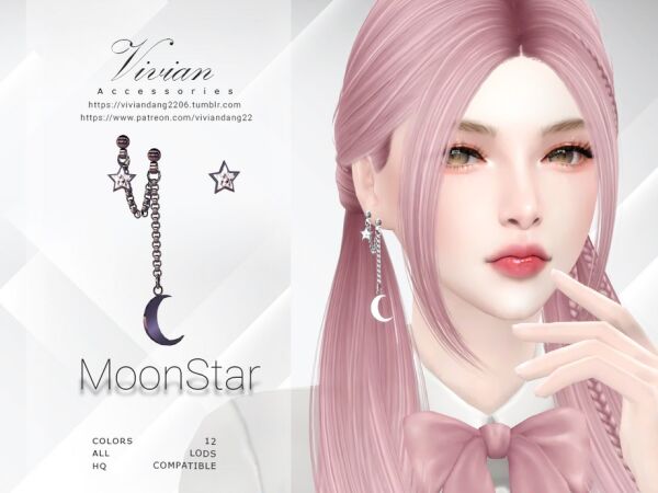 Moonstar Earrings by Viviandang 1 Moonstar Earrings by Viviandang Sims 4 CC