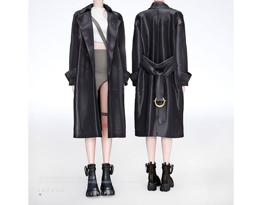 Stylish Nanushka Amal Faux Leather Coat 1 Stylish Nanushka Amal Faux Leather Coat Sims 4 CC