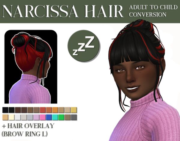 Narcissa Hair + Hair Overlay by Sleepyz 1 Narcissa Hair + Hair Overlay by Sleepyz Sims 4 CC