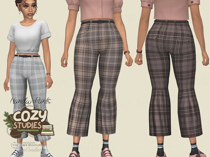 Stylish Plaid Wide Leg Pants by Mahocreations 1 Stylish Plaid Wide Leg Pants by Mahocreations Sims 4 CC
