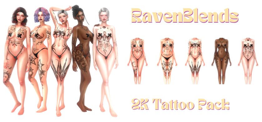 Ravenblends 2K Followers Tattoo Pack 1 Ravenblends 2K Followers Tattoo Pack Sims 4 CC