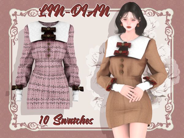 Stylish Square Neck Dress by Lin_Dian 1 Stylish Square Neck Dress by Lin_Dian Sims 4 CC
