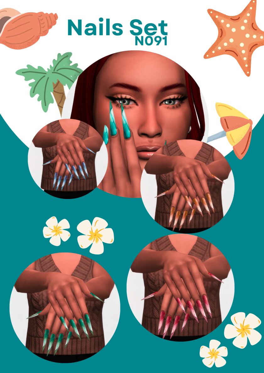 Summer Nails Set N091 1 Summer Nails Set N091 Sims 4 CC