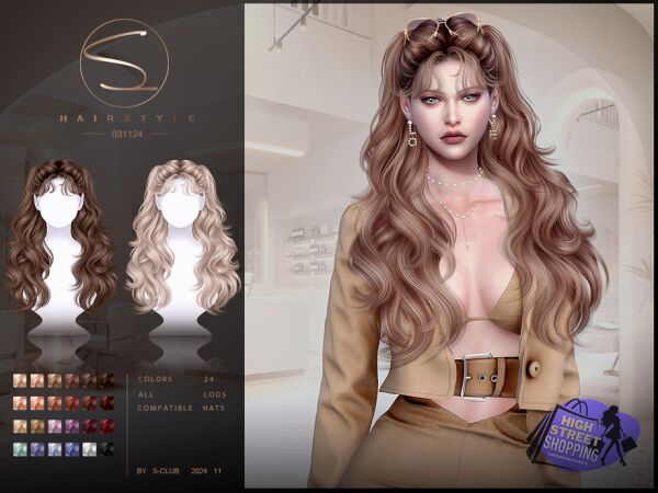 Wavy Hairstyle 031124 by S-Club 1 Wavy Hairstyle 031124 by S-Club Sims 4 CC