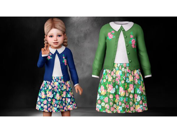 Aiko - Floral Skirt And Cardigan SET 1 Aiko – Floral Skirt And Cardigan SET Sims 4 CC