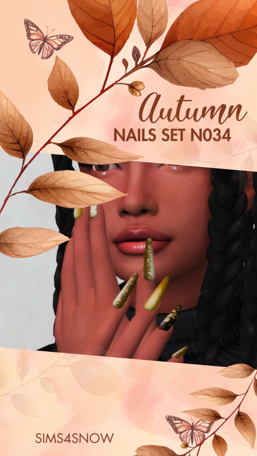 Autumn Nails Set N034 1 Autumn Nails Set N034 Sims 4 CC