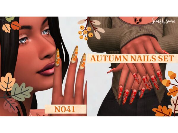 Stunning Autumn Nails Set N041 1 Stunning Autumn Nails Set N041 Sims 4 CC