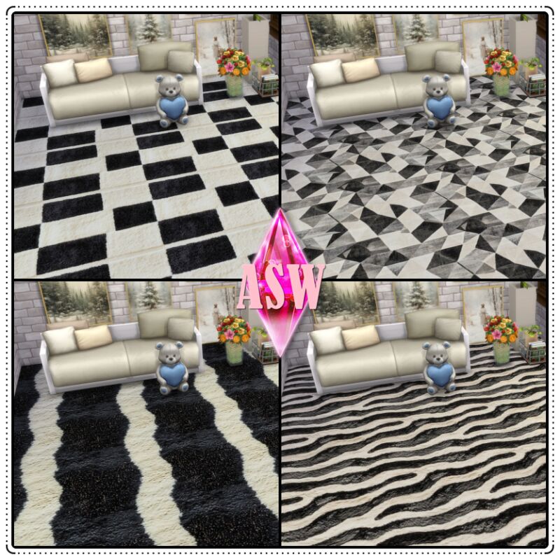 Stylish Black & White Carpets for Your Space 3 sims 4 cc black white carpets by annettssims4welt 3