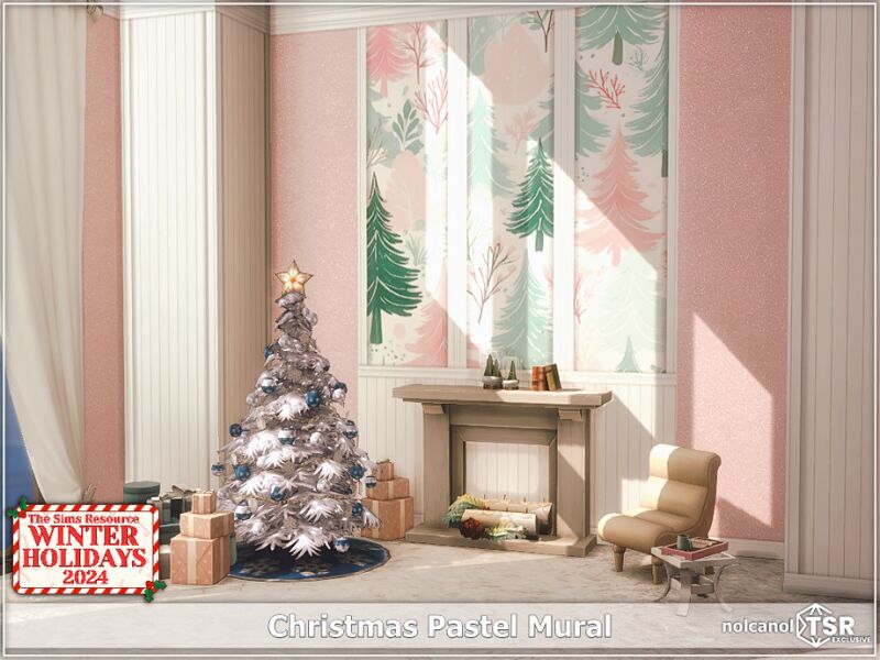 Christmas Pastel Mural: A Festive Touch 4 sims 4 cc christmas pastel mural by nolcanol 3