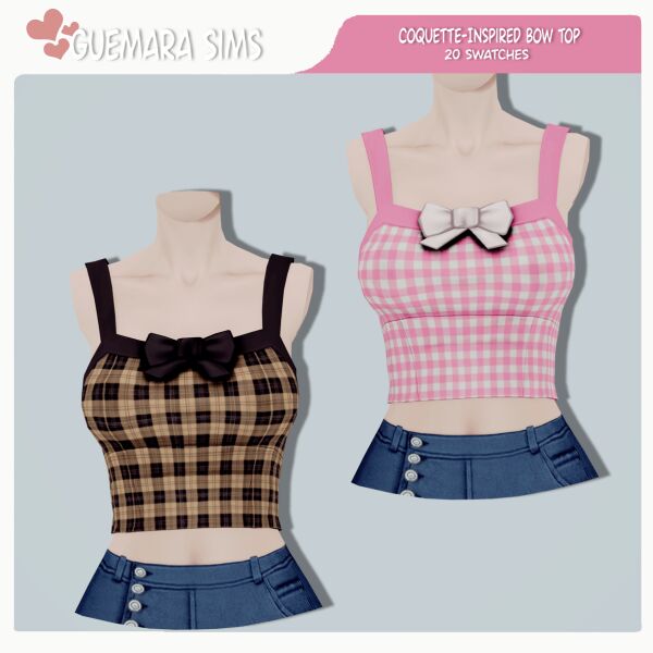 Coquette-Inspired BOW TOP By Guemara 1 Coquette-Inspired BOW TOP By Guemara Sims 4 CC