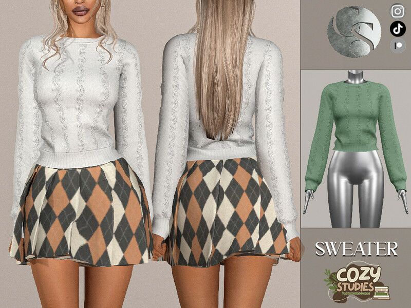 Cozy Studies SET – Stylish Sweater and Skirt 1 Cozy Studies SET – Stylish Sweater and Skirt Sims 4 CC