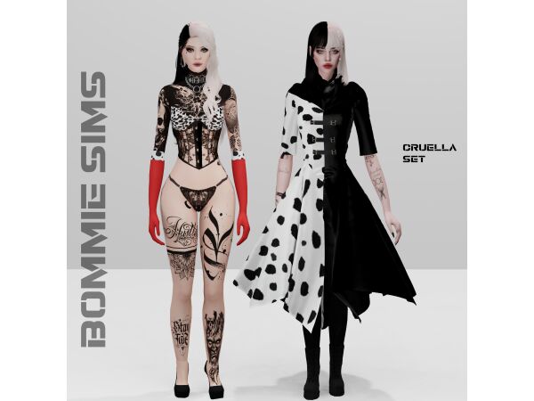 Cruella Set: Lingerie and Outfit Collection 1 Cruella Set: Lingerie and Outfit Collection Sims 4 CC