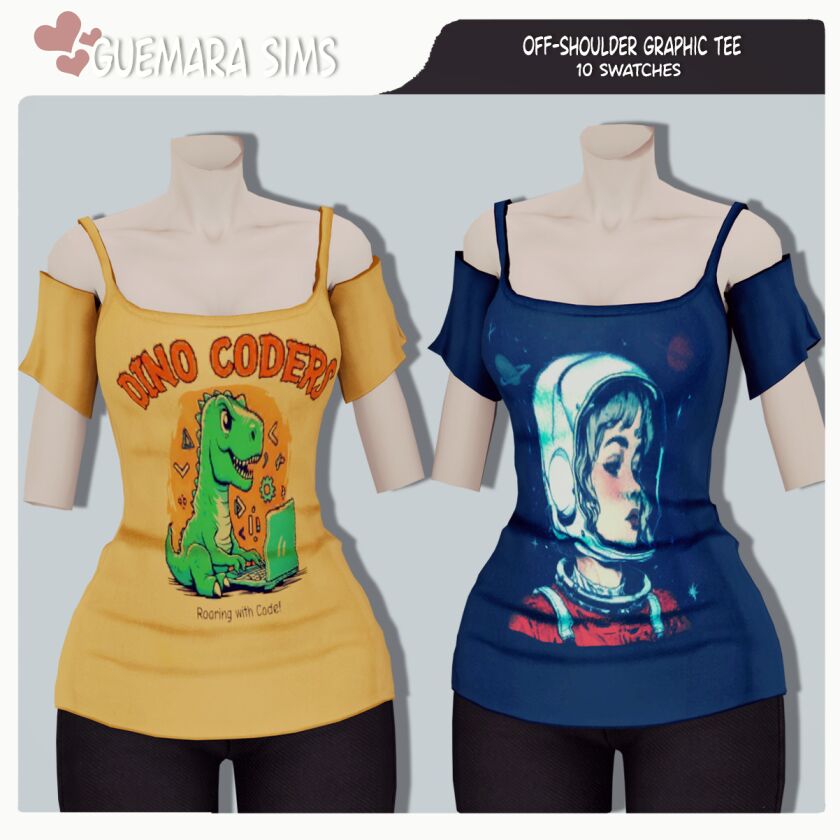 Trendy Off-Shoulder Graphic Tee for Sims 2 sims 4 cc download patreon early access 2 1
