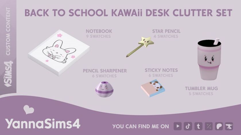 Back To School Kawaii Desk Clutter Set CC Release 1 Back To School Kawaii Desk Clutter Set CC Release Sims 4 CC