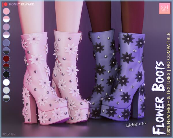 Honey | Flower Boots - Stylish Footwear 1 Honey | Flower Boots – Stylish Footwear Sims 4 CC