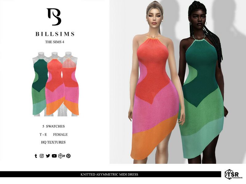 Chic Knitted Asymmetric Midi Dress 1 Chic Knitted Asymmetric Midi Dress Sims 4 CC