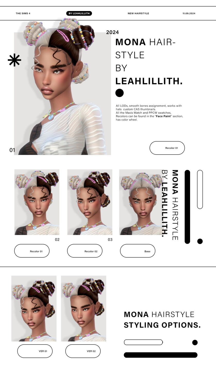 Mona Hairstyle and Accessories: Download Now 1 Mona Hairstyle and Accessories: Download Now Sims 4 CC