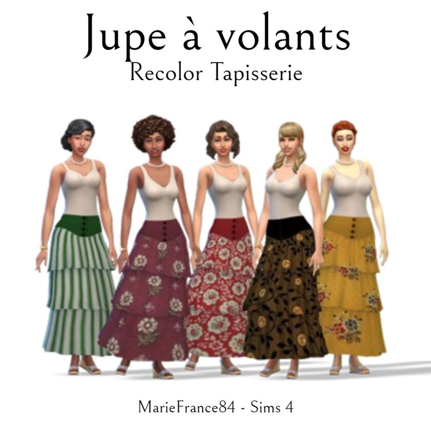 Recolor Jupe Volantée - 25 Tapestry Patterns 1 Recolor Jupe Volantée – 25 Tapestry Patterns Sims 4 CC