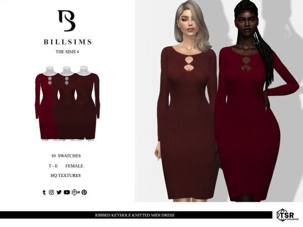 Stylish Ribbed Keyhole Midi Dress 1 Stylish Ribbed Keyhole Midi Dress Sims 4 CC
