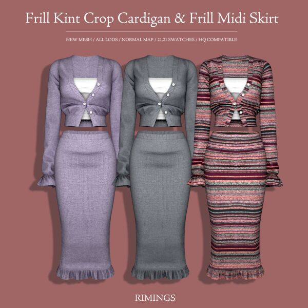 Frill Knit Crop Cardigan & Midi Skirt 1 Frill Knit Crop Cardigan & Midi Skirt Sims 4 CC