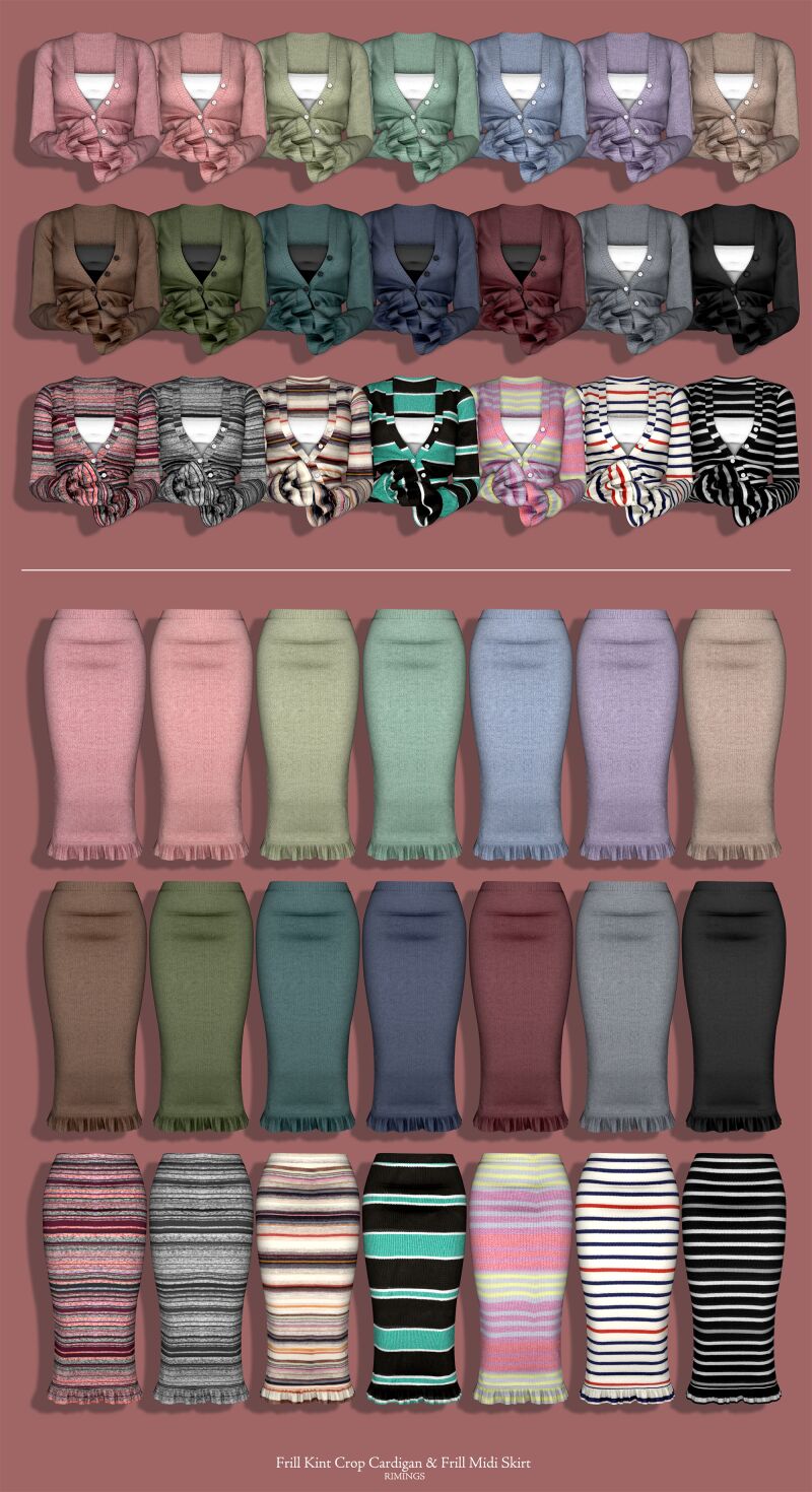 Frill Knit Crop Cardigan & Midi Skirt 4 sims 4 cc rimings frill kint crop cardigan frill midi skirt 2