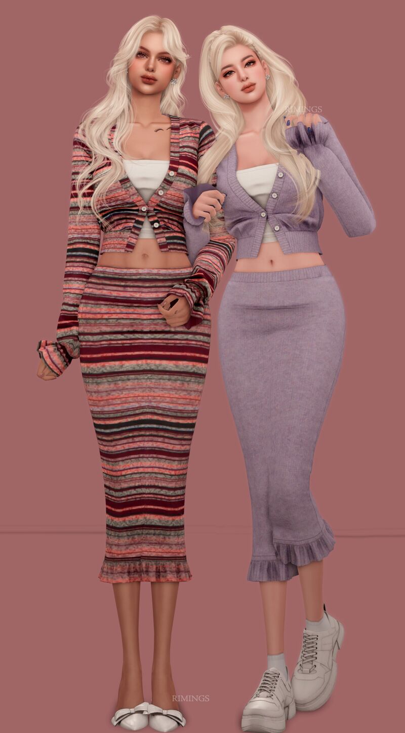 Frill Knit Crop Cardigan & Midi Skirt 3 sims 4 cc rimings frill kint crop cardigan frill midi skirt 4