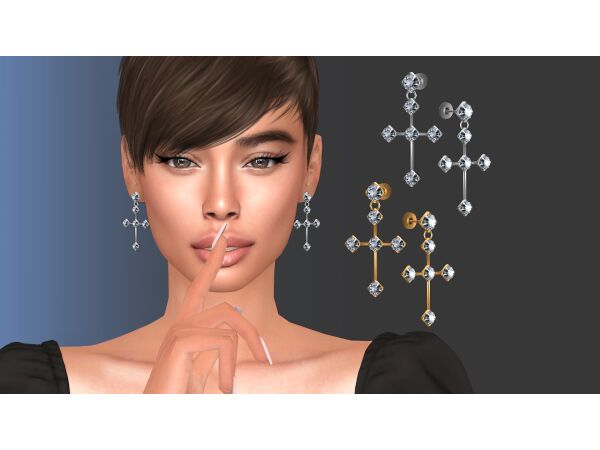 Tini Cross Earrings With Crystals 1 Tini Cross Earrings With Crystals Sims 4 CC