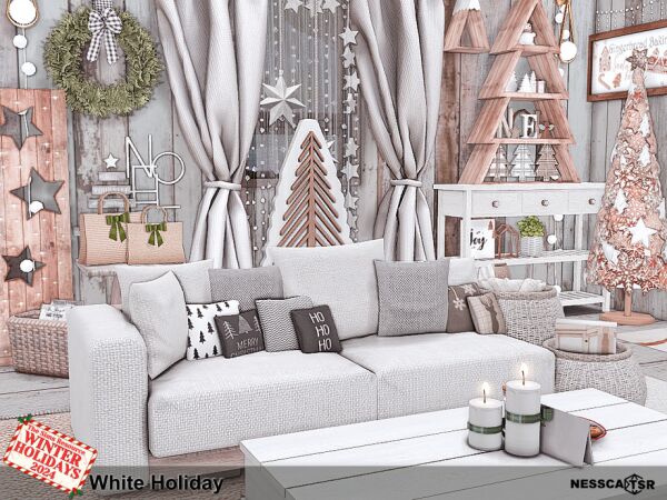 White Holiday Living Room 1 White Holiday Living Room Sims 4 CC